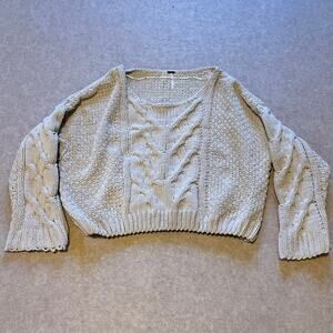 Womens Sm Sweater Free People Beige Cable Knit Oversized Chunky Crop Soft Style